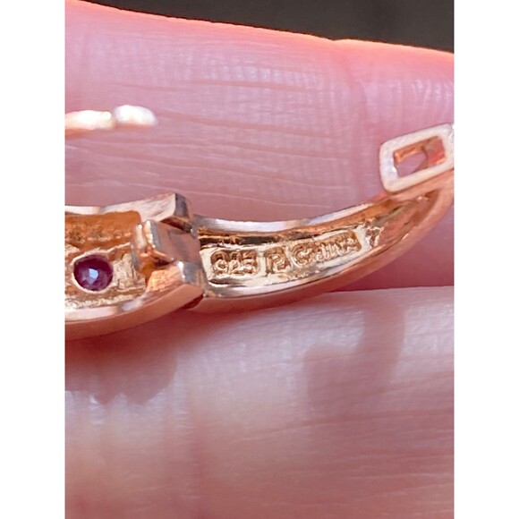 Ross Simons 925 sterling silver 14k gold vermeil genuine ruby hoop Earrings - Picture 6 of 7